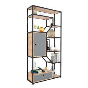 Kệ trang trí có tủ gỗ cao su khung sắt 90x30x180(cm) KTB68072