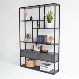 Kệ trang trí có ngăn kéo 120x38x180cm  gỗ cao su khung sắt KTB68074