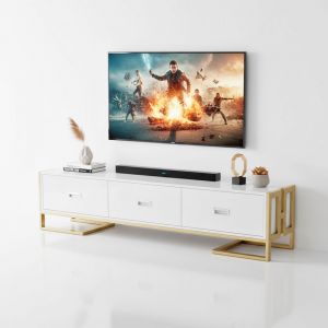 Kệ tivi 3 hộc kéo gỗ sơn trắng khung màu vàng đồng KTV68065