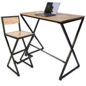 Combo bàn làm việc đứng và ghế bar chân chữ X CB68087