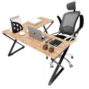 Combo Bàn Làm Việc Chữ L Và Ghế Tay Lật Có Tựa Đầu CB68115