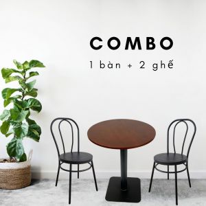 Combo Bàn Cafe Tròn 60cm Và 2 Ghế Lưng Tựa Bằng Sắt CBCF062