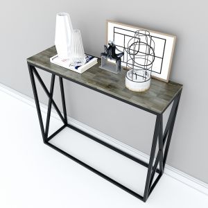 Bàn console, bàn trang trí gỗ cao su chân sắt chữ X CST003