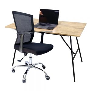 Combo Bàn Làm Việc Chân Gấp Và Ghế Chân Xoay Tay Rời CB68131