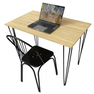 Combo Bàn Làm Việc Gỗ Plywood Và Ghế Sắt Có Tựa Lưng CB68136