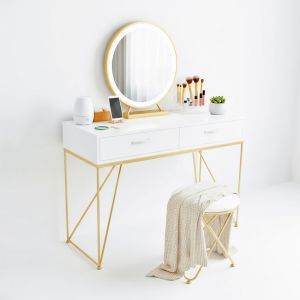 Bộ bàn ghế trang điểm khung vàng đồng BTD68053