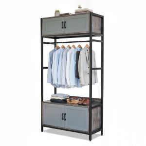 Kệ quần áo 2 hộc tủ 100x40x190cm gỗ cao su khung sắt KQA68049