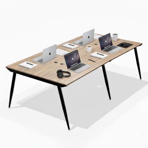 Bàn cụm 4 người 240x120cm gỗ PLywood vân sồi chân sắt hệ CONE HBCO027