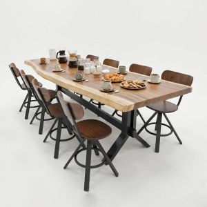 Bộ bàn ăn gỗ me tây và 8 ghế lưng tựa gỗ CBBA040