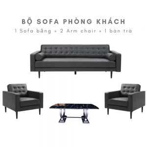 Bộ bàn ghế sofa simili màu đen và bàn sofa mặt đá CBSF68008
