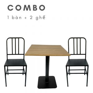 Bộ bàn cafe vuông 2 ghế chân sắt sơn tĩnh điện CBCF099