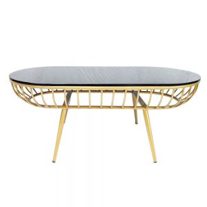 Bàn sofa oval 100x50x45cm mặt kính khung tròn màu vàng đồng TT68164