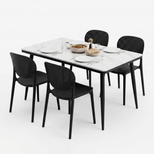 Bộ bàn ghế ăn 4 người bàn ăn mặt đá ghế nệm da CBBA041