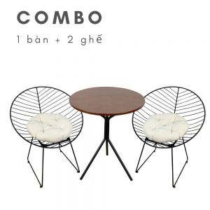 Combo โต๊ะกาแฟกลม 60 ซม. และเก้าอี้คาเฟ่เหล็กทรงกรวย 2 ตัว CBCF101