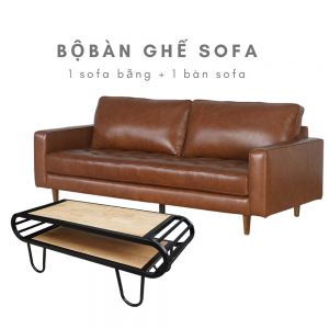 Bộ bàn sofa 2 tầng và ghế sofa băng nệm bọc simili CBSF68012