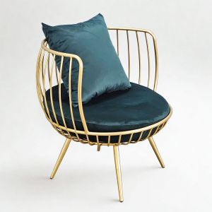 Ghế sofa đơn, ghế thư giãn nệm xanh khung tròn vàng đồng GSD68046