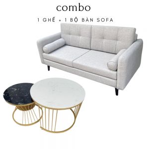 Bộ bàn ghế sofa bàn sofa đôi và ghế sofa nệm bọc vải xám CBSF68016