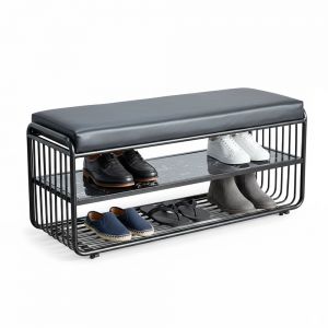 Kệ giày 2 tầng khung sắt có nệm ngồi KG68044