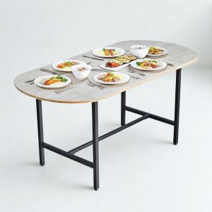 Bàn ăn oval 1m6 DELY gỗ Plywood chân sắt BA68085