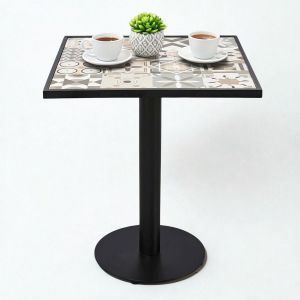 Bàn cafe vuông mặt gạch men hoa văn nâu CFD68099