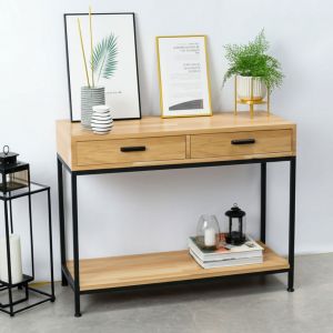 Bàn console trang trí mặt gỗ khung sắt CST038