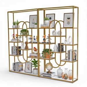 Kệ trang trí KINO ghép đôi 200x30x180cm khung sắt mặt gỗ KTB68105