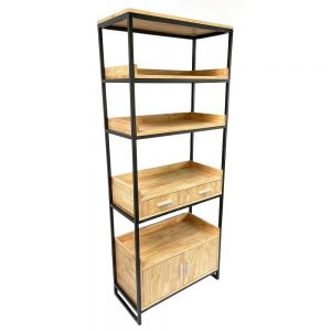 Kệ sách có ngăn tủ 74x35x182(cm) gỗ cao su khung sắt KS68120 Kệ sách có ngăn tủ 74x35x182(cm) gỗ cao su khung sắt KS68120