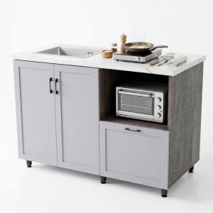 Tủ bếp dưới 1m2 gỗ cao su cửa chạy viền TBD68009