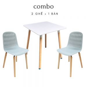 Bộ bàn ghế cafe mặt vuông chân gỗ CBCF142