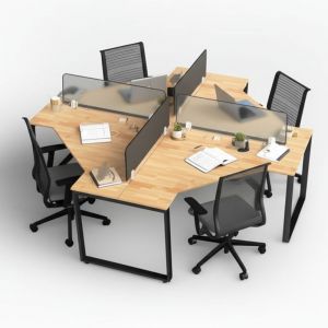 Bàn làm việc cụm 4 gỗ cao su chân sắt BCVP001