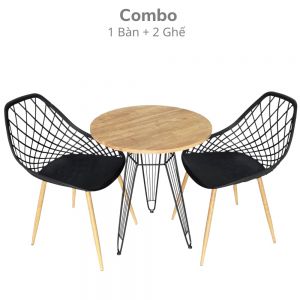Combo Bàn Cafe Tròn 60cm Và 2 Ghế Lưng Nhựa CBCF159