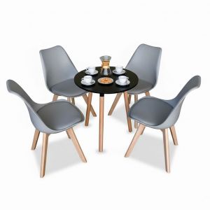 Bộ bàn cafe tròn chân gỗ và 4 ghế nệm nhiều màu CBCF167