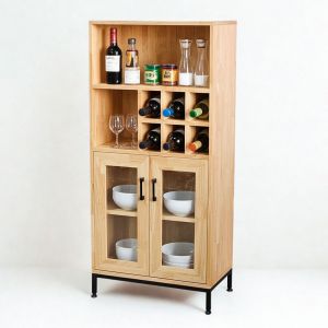 Tủ phòng ăn kết hợp tủ rượu gỗ cao su chân sắt TPA003