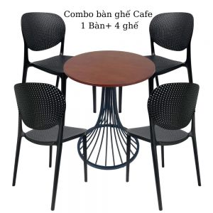 Combo Bàn Cafe Tròn Và 4 Ghế Nhựa Cao Cấp CBCF185