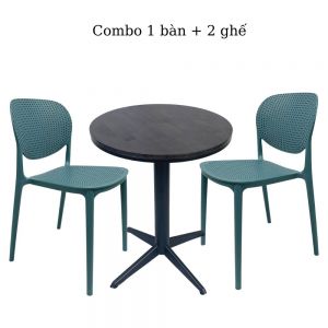 Bộ bàn cafe gỗ cao su và 2 ghế nhựa nhiều màu CBCF183