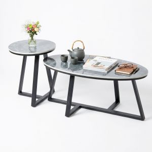 Bàn sofa đôi hình Elip mặt đá chân sắt TT68212
