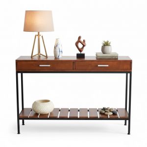 Bàn console 2 tầng có ngăn kéo gỗ khung sắt CST045