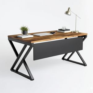 Bàn làm việc có tấm chắn 160x80cm gỗ tràm chân sắt BGD68066