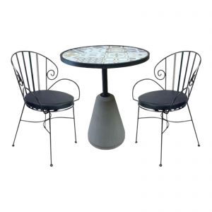 Bộ bàn ghế cafe mặt gạch men và 2 ghế sắt mỹ thuật CBCF189