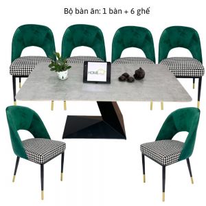 Bộ bàn ăn 1m6 mặt gỗ và 6 ghế nệm bọc vải CBBA099