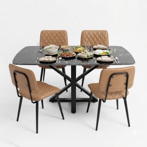 Bộ Bàn Ăn Mặt Đá 140x80cm Và 4 Ghế Nệm Simili CBBA103