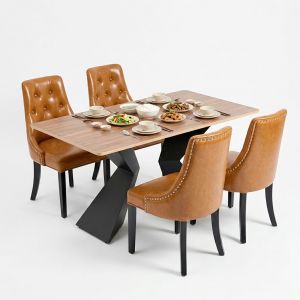 Bộ Bàn Ăn Gỗ Plywood và 4 Ghế Nệm Lưng Cao CBBA088