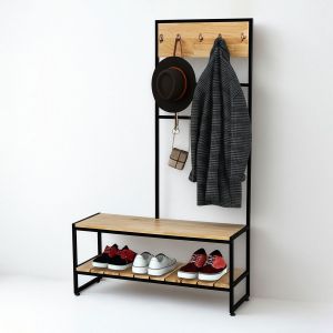 Kệ ghế thay giày kết hợp móc treo đồ gỗ khung sắt KG68060