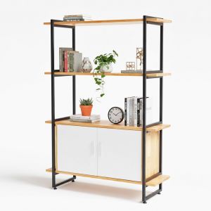 Kệ trang trí có hộc tủ 100x30x140cm gỗ cao su khung sắt KS68173