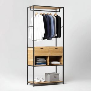 Kệ quần áo có hộc tủ gỗ cao su khung sắt KQA68057