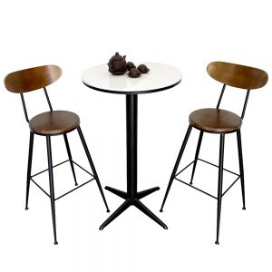 Bộ bàn bar tròn mặt đá và 2 ghế bar tựa lưng gỗ CBCF194