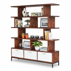 Kệ sách trang trí có ngăn kéo gỗ Tràm chân sắt KS68179