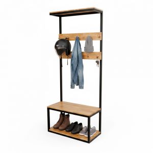 Kệ giày liền giá treo đồ thông minh  80x40x200 gỗ cao su khung sắt KG68005