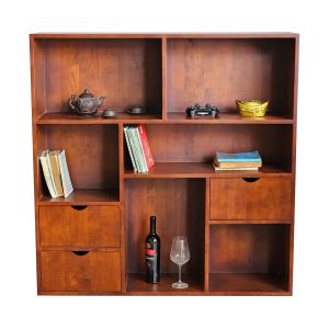 Kệ sách trang trí có ngăn kéo gỗ cao su THS68007