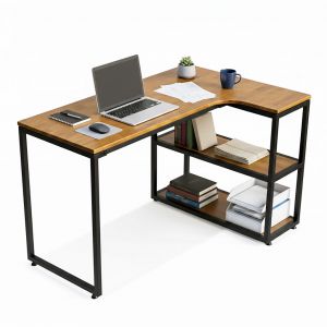 Bàn góc L liền kệ 120x100cm gỗ cao su CD68019